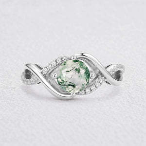 Classic Infinity Round Cut Moss Agate Engagement Ring.