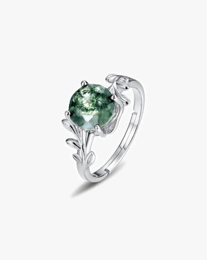 Olive Branch Natural Moss Agate Green Gemstone Adjustable Open Ring