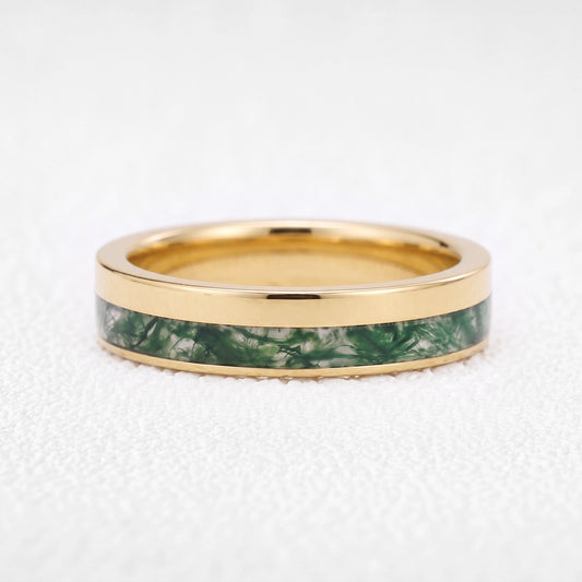 Atlas’s Bedrock | Minimalist Moss Agate Inlay Men’s Band