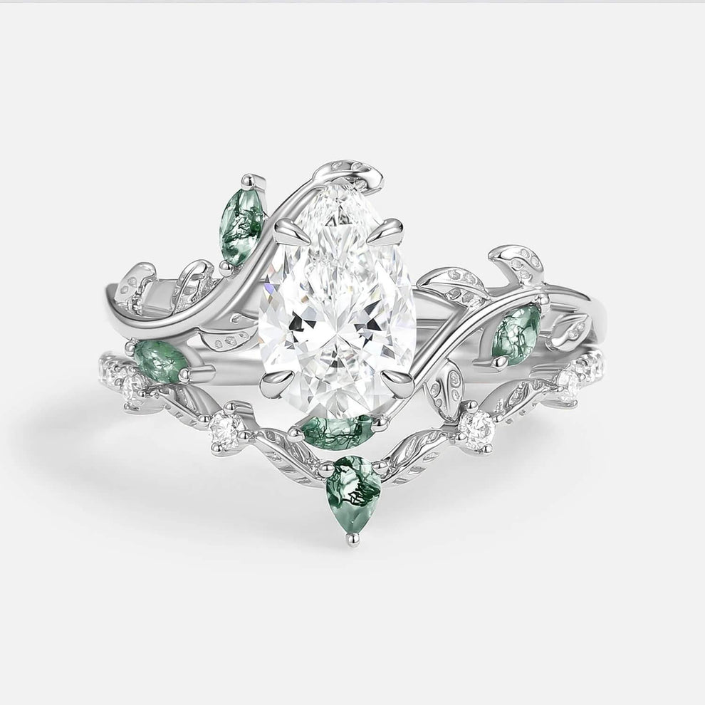 Daphne’s Vine | Pear Cut Moss Agate Bridal Set 2pcs.