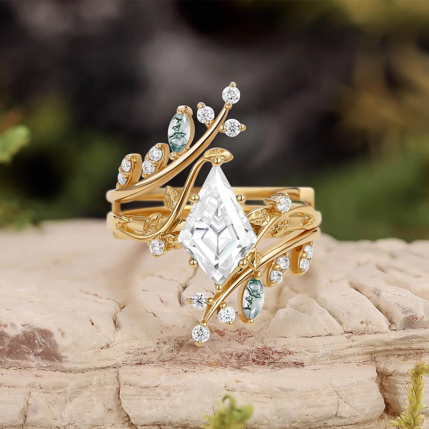 Elara’s Bower | Kite Cut Moss Agate Cage Leafy Bridal Set 2pcs.