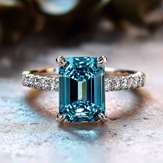 Camellia 3CT Emerald Cut Moissanite Ring