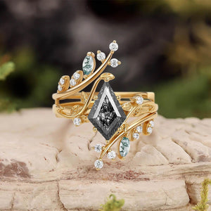 Elara’s Bower | Kite Cut Moss Agate Cage Leafy Bridal Set 2pcs.