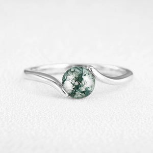 One Stone | Minimalist Solitaire Round Moss Agate Women’s Engagement Ring