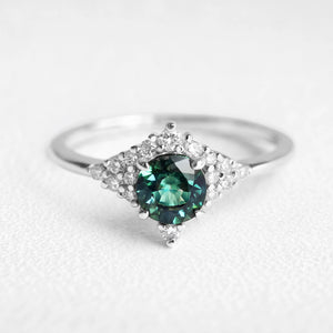 Rosalind’s Diadem | Round-Cut Emerald Halo Engagement Ring