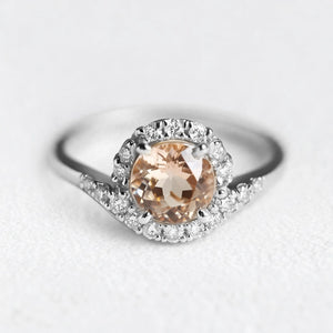 Aurora’s Dewfall | Morning Dew Champagne Moissanite Halo Engagement Ring