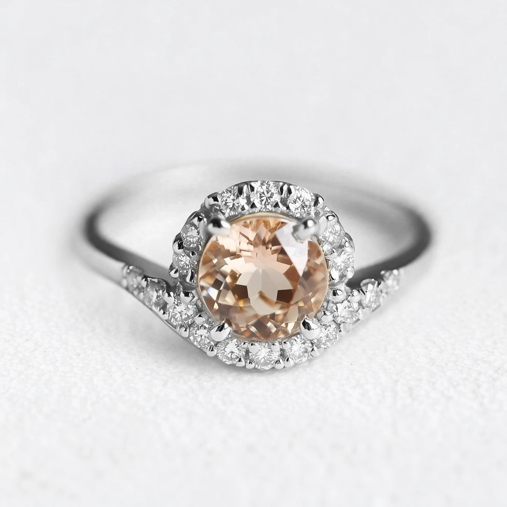 Aurora’s Dewfall | Morning Dew Champagne Moissanite Halo Engagement Ring