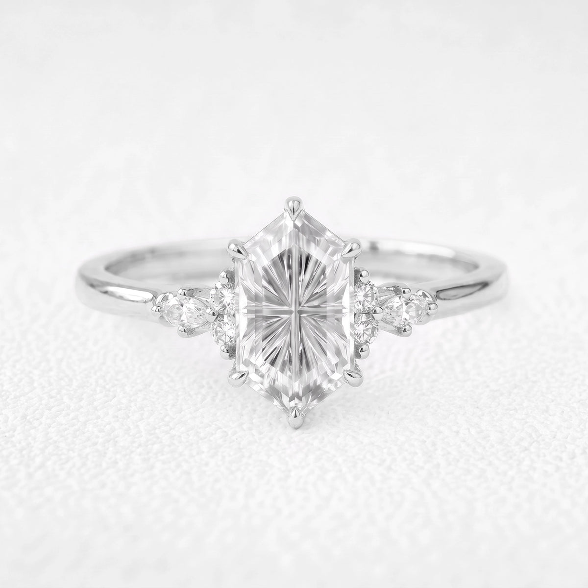 Ariadne’s Lumière | Hexagon Fantasy-Cut White Sapphire Cluster Engagement Ring