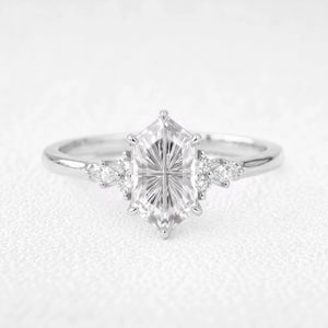 Ariadne’s Lumière | Hexagon Fantasy-Cut White Sapphire Cluster Engagement Ring
