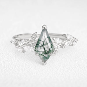 Celandine’s Tendril | Kite Cut Moss Agate Vine Engagement Ring