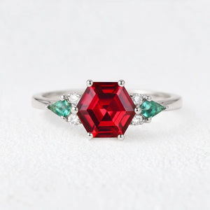 Valencia’s Tapestry | Hexagon Ruby Vintage Engagement Ring