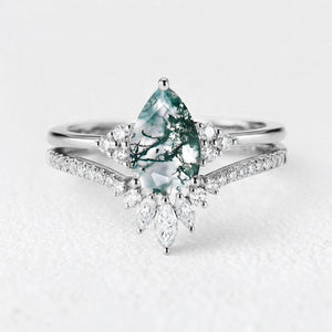 Genevieve’s Grace | Vintage Pear Cut Moss Agate Bridal Set 2pcs