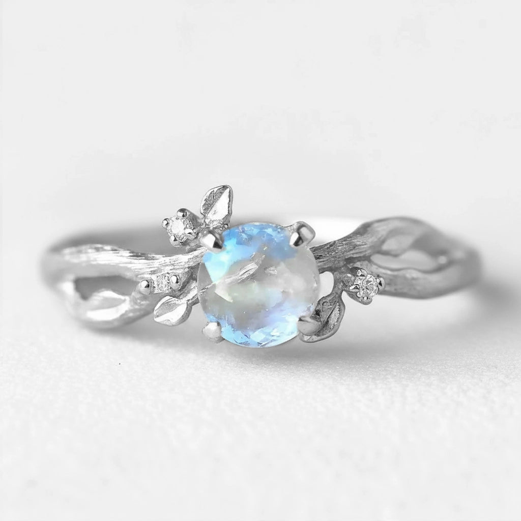 Luna’s Twig | Round Moonstone & Organic Vine Ring.