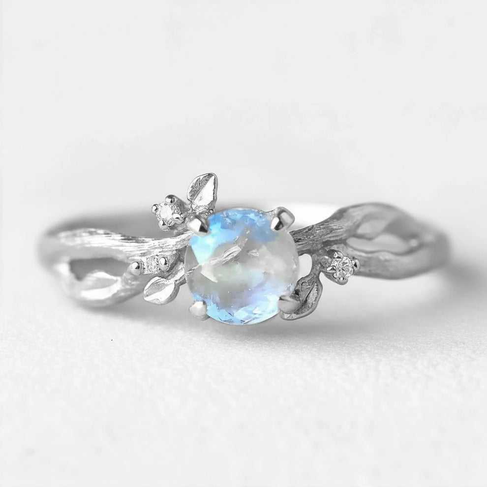 Luna’s Twig | Round Moonstone & Organic Vine Ring.