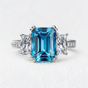 Cleo's Breeze | 3CT Sea Blue Baguette Solitaire Statement Ring