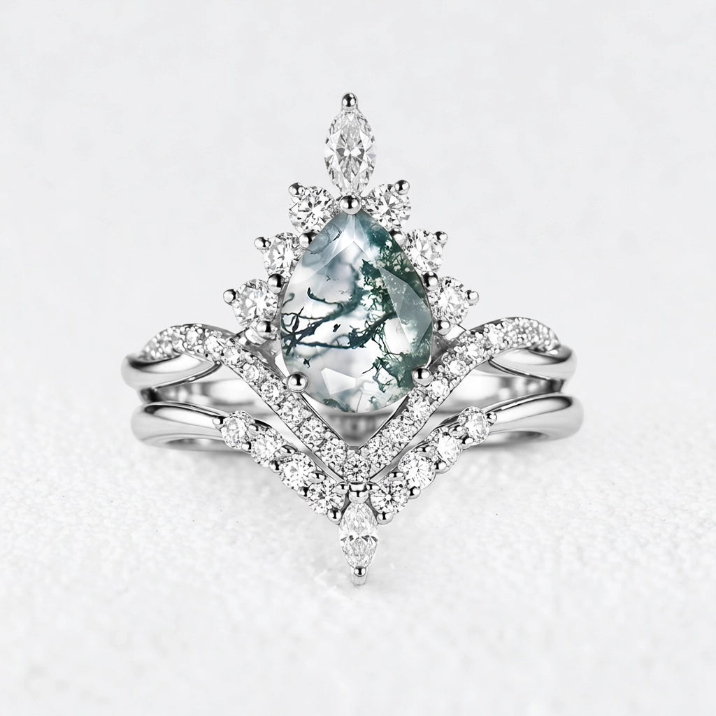 Alexandra’s Meadow | Pear Moss Agate Pavé Bridal Duo