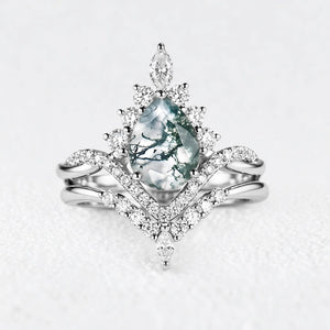 Alexandra’s Meadow | Pear Moss Agate Pavé Bridal Duo