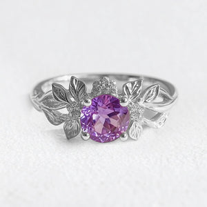 Elena’s Violet | Round Amethyst Floral Engagement Ring.