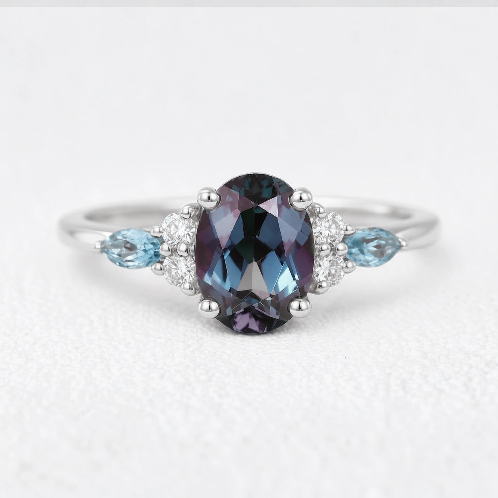 Theodora’s Rhapsody | Oval Alexandrite & Topaz Engagement Ring