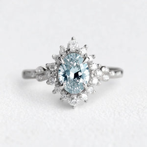 Theia’s Tide | Oval Pink Aquamarine Halo Engagement Ring.