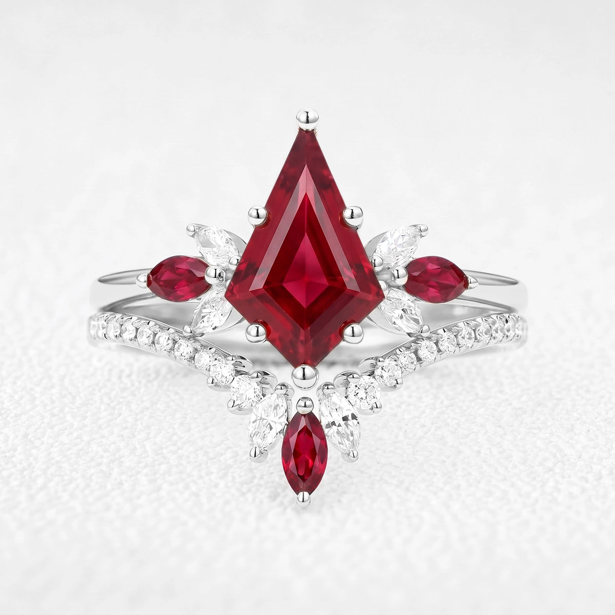 Titania’s Poppy | Vintage Kite-Cut Ruby Chevron  Bridal Set 2pcs