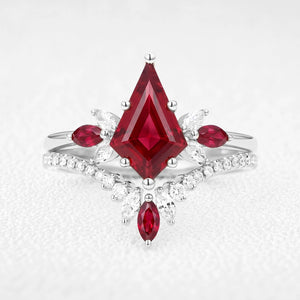 Titania’s Poppy | Vintage Kite-Cut Ruby Chevron  Bridal Set 2pcs