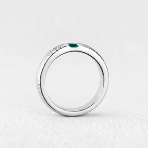 The Retro Keystone | 5MM Hammered Emerald Men's Wedding Band.