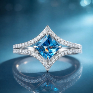 Marina’s Sparkle | 2CT Princess Cut Blue Sapphire Halo Ring.
