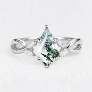 Elara’s Imprint | Kite Cut Moss Agate Engagement Ring