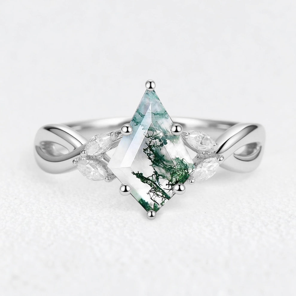 Elara’s Imprint | Kite Cut Moss Agate Engagement Ring