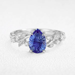 Theodora’s Diadem | Pear Fantasy-Cut Royal Blue Sapphire Foliage Engagement Ring