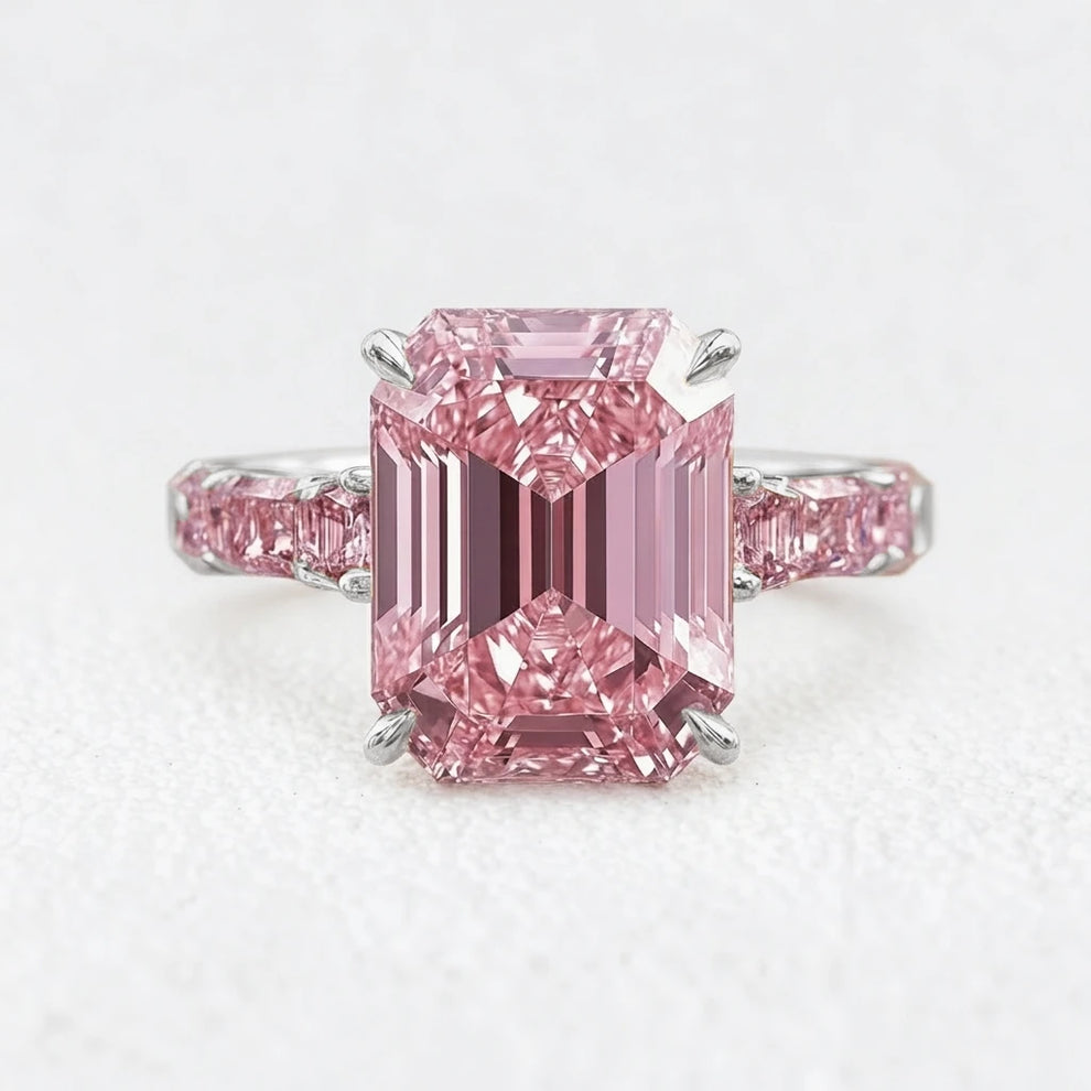 Elara’s Devotion | 3CT Emerald Cut Pink Sapphire Solitaire Engagement Ring