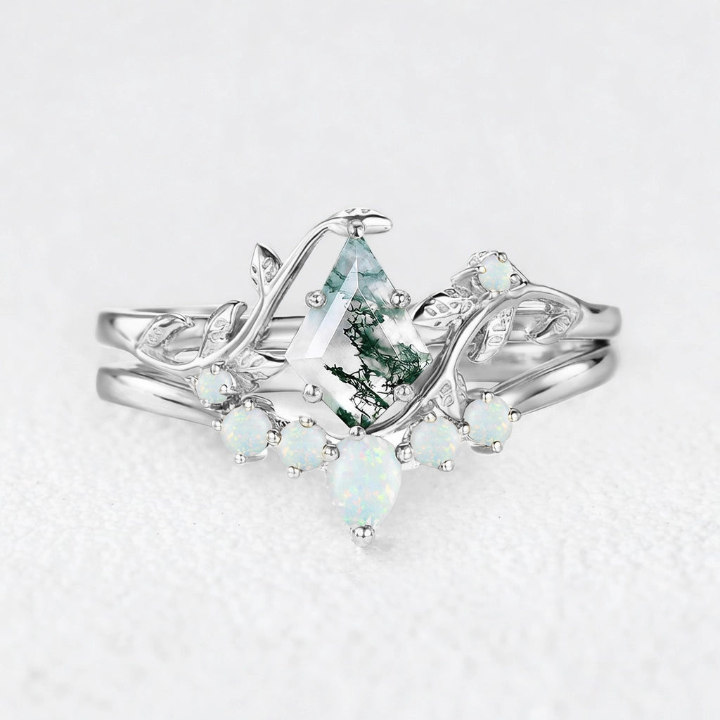 Isadora’s Verdant | Kite Cut Moss Agate & Opal Bridal Set 2pcs