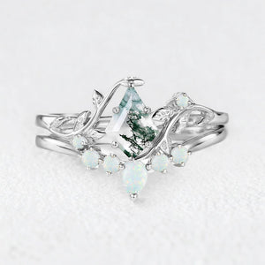 Isadora’s Verdant | Kite Cut Moss Agate & Opal Bridal Set 2pcs