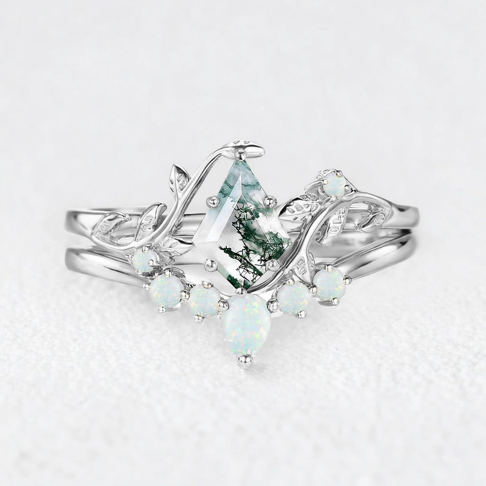 Isadora’s Verdant | Kite Cut Moss Agate & Opal Bridal Set 2pcs