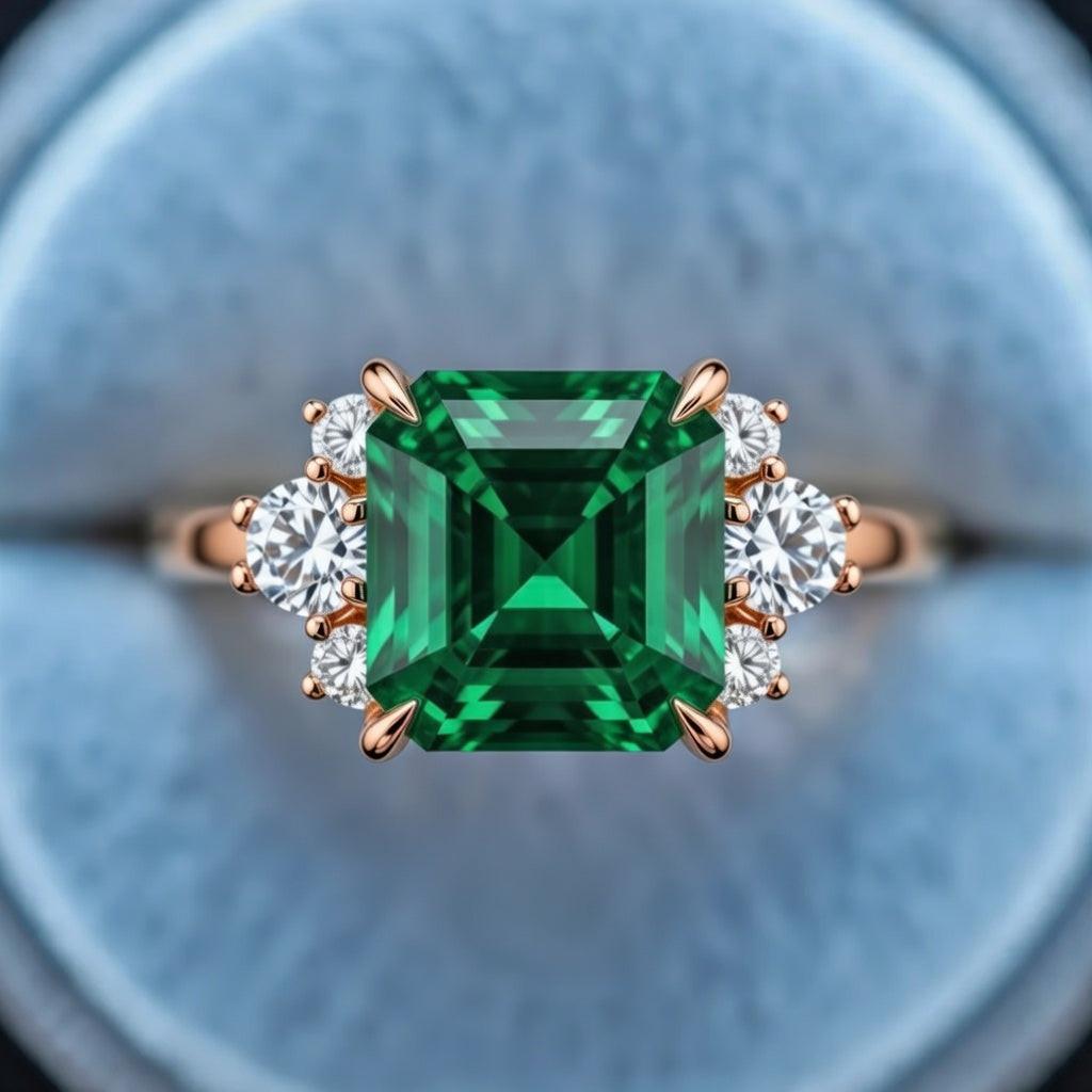 Seren’s Canopy | Enchanted Asscher Cut Green Gemstone Ring.