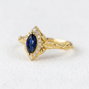 Victoria’s Diadem | Marquise Cut Sapphire & Diamond Halo Bridal Set 2pcs.