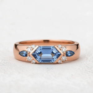 Cobalt Hexagon | Long Hexagon Sapphire Cluster Men's Band.