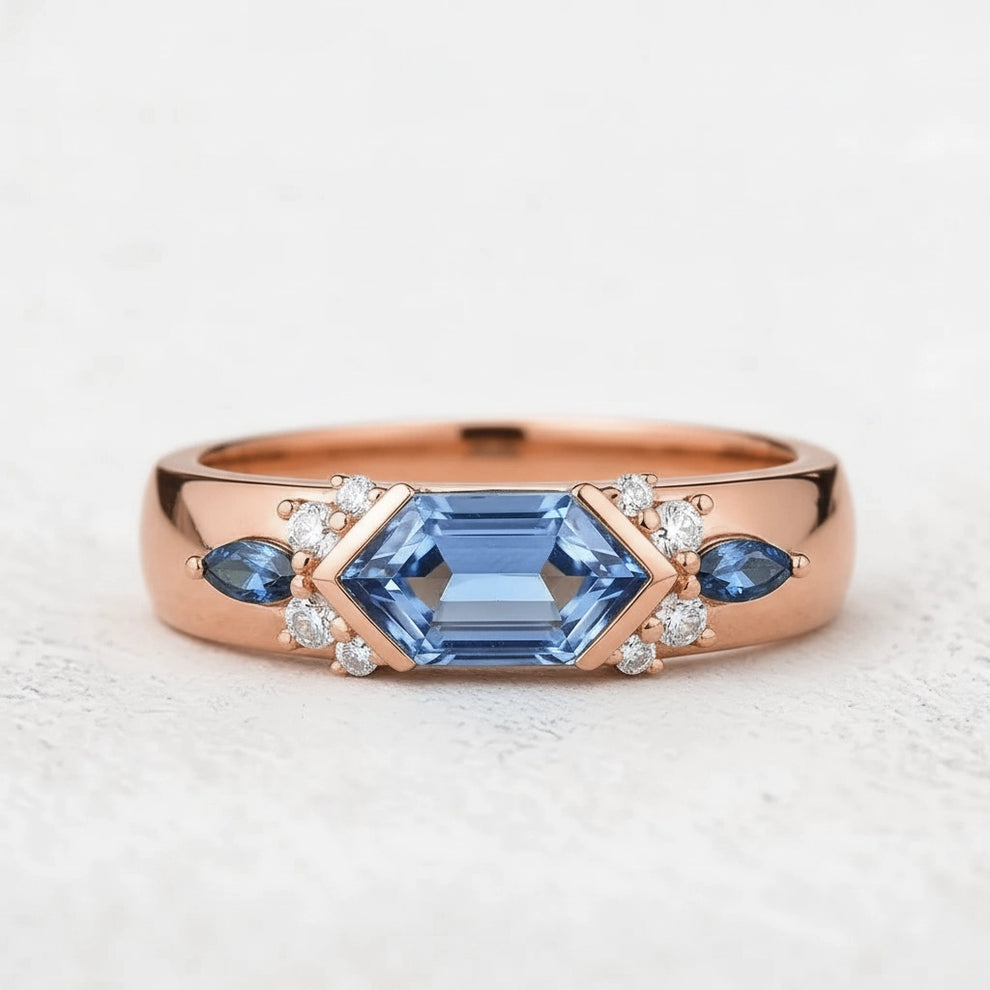 Cobalt Hexagon | Long Hexagon Sapphire Cluster Men's Band.