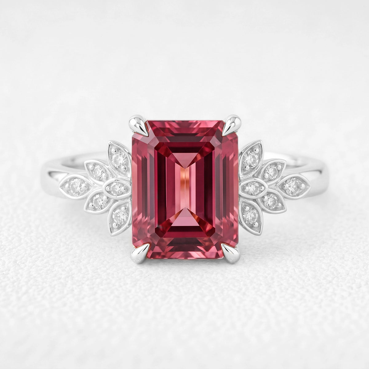 Juliet’s Crimson | 3CT Emerald Cut Ruby Engagement Ring
