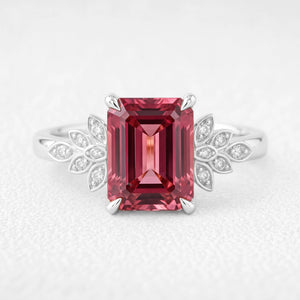 Juliet’s Crimson | 3CT Emerald Cut Ruby Engagement Ring