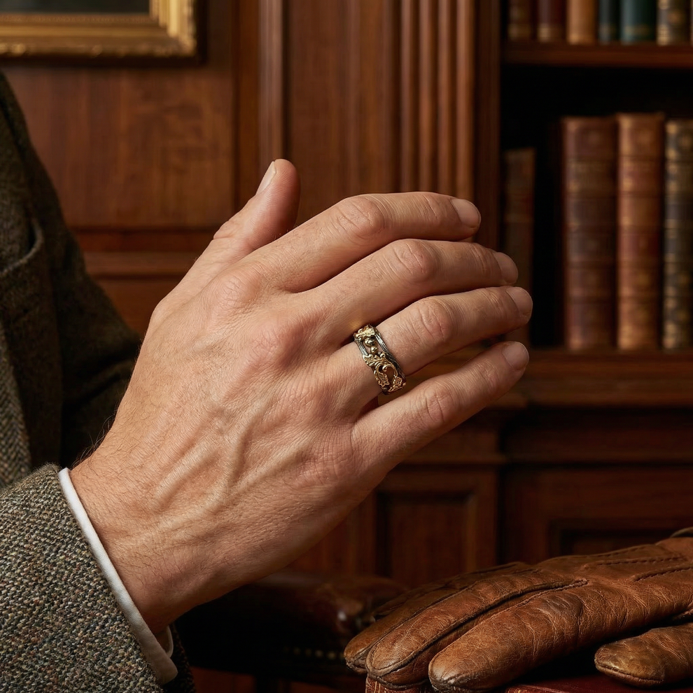 The Dark Grove | An Openwork Wide Band of Oak & Acorn.