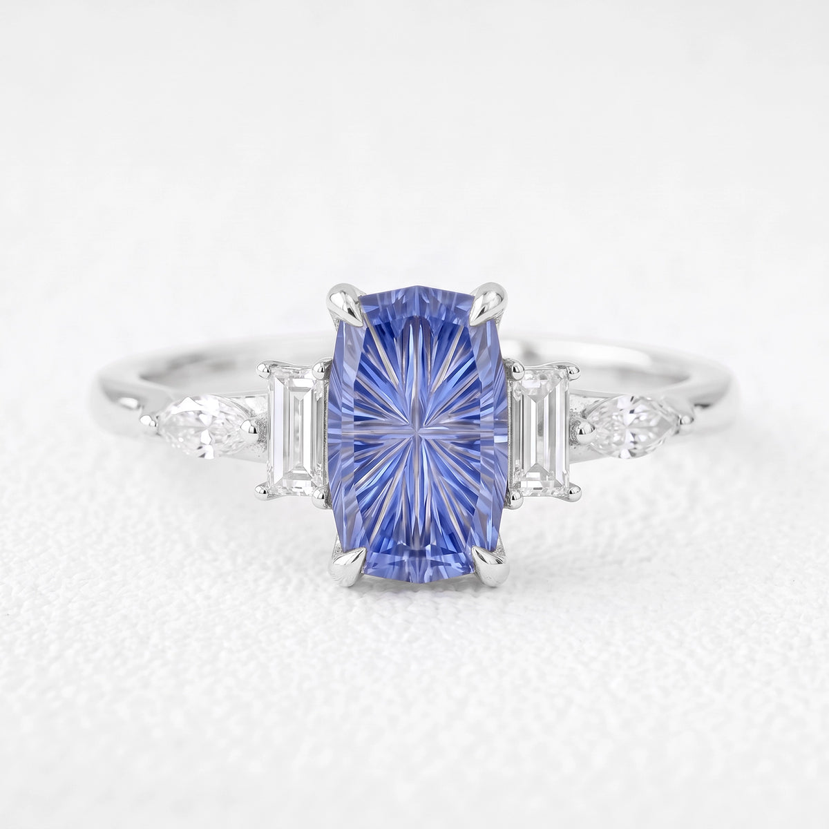 Rosalind’s Cerulean | Elongated Cushion Fantasy-Cut Cornflower Sapphire Engagement Ring