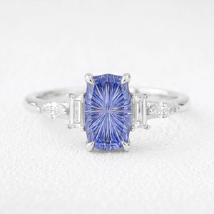 Rosalind’s Cerulean | Elongated Cushion Fantasy-Cut Cornflower Sapphire Engagement Ring