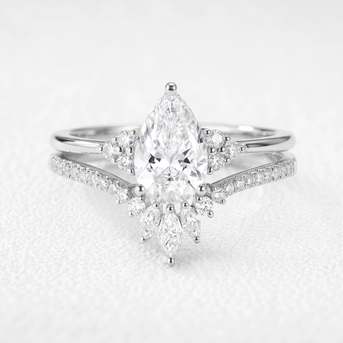 Ophelia’s Coronet | 1.5CT Pear Diamond Chevron Couple Set Trio