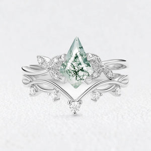 Marguerite’s Foliage | Kite Cut Moss Agate Branch Bridal Duo