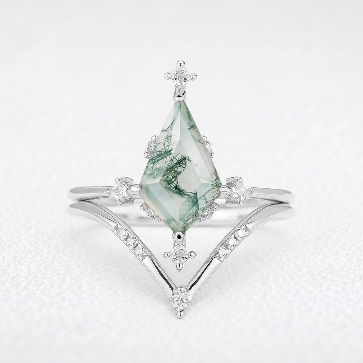 Olive‘s Convergence | Kite Cut Moss Agate Chevron Bridal Duo