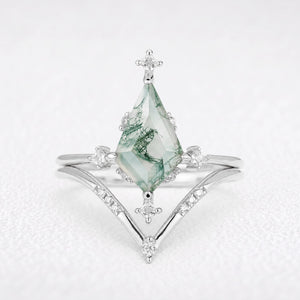 Olive‘s Convergence | Kite Cut Moss Agate Chevron Bridal Duo