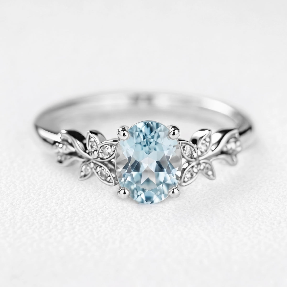 Marina’s Foliage | Oval Blue Aquamarine Botanical Engagement Ring