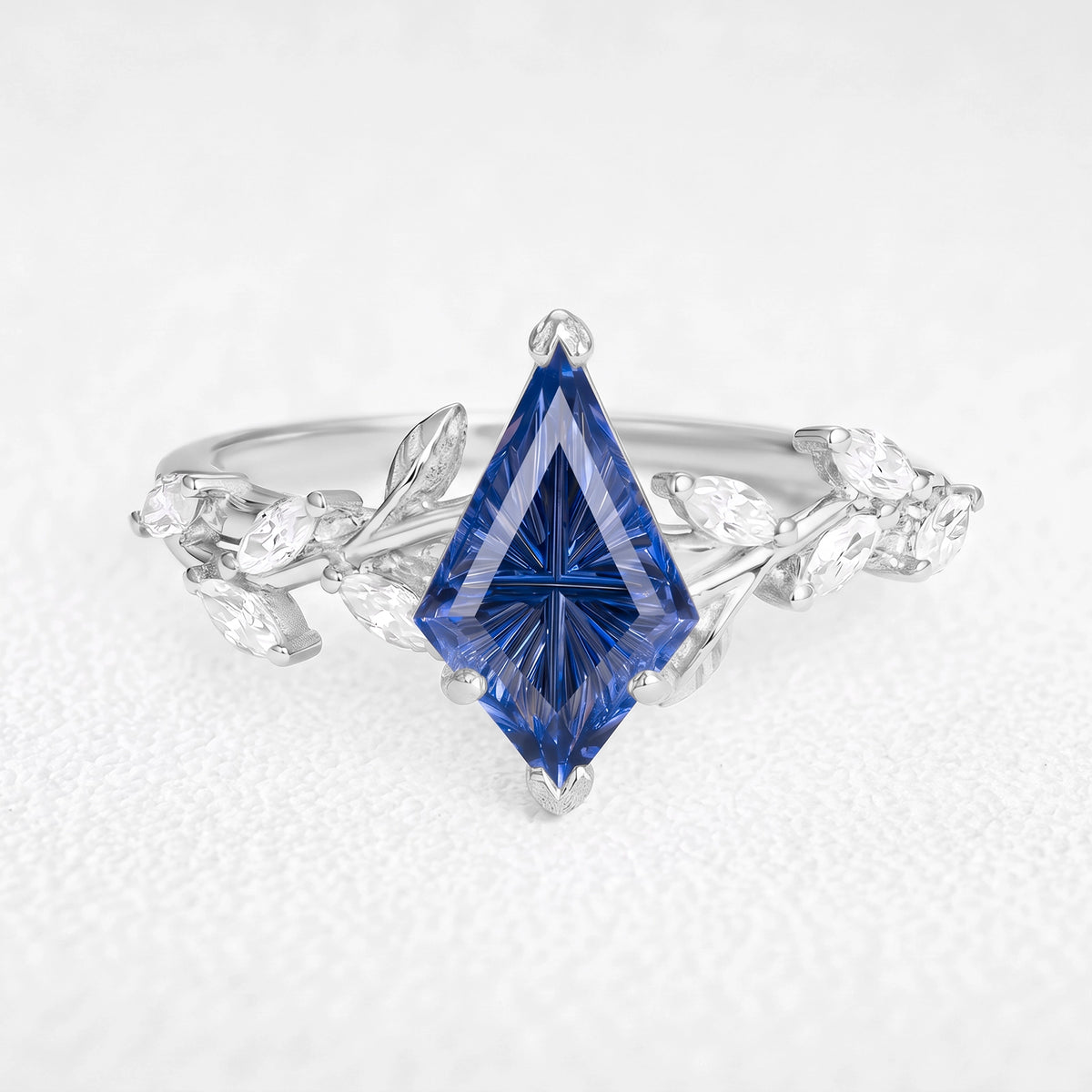 Theodora’s Cerulean | Kite Fantasy-Cut Royal Blue Sapphire Foliage Engagement Ring